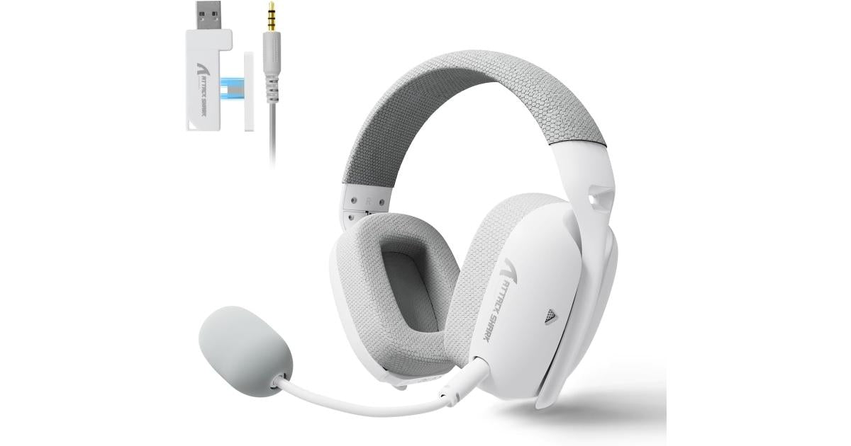 ATTACK SHARK L80PRO Wireless Gaming Headset Lightseed Tech- Built-in&Detachable Dual Microphone-Lightweight Headphone with Tri-Mode(2.4GHz USB C&A Dongle/BT/Wired)-for PC Mac Switch Win-White