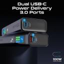 Promate 130W Laptop & Mobile Power Bank 20000mAh Smart TFT LCD Screen, USB-A QC 3.0, Dual Type-C Input/Output Ports Total Output 130W, Over-Heating Protection, Titan-130