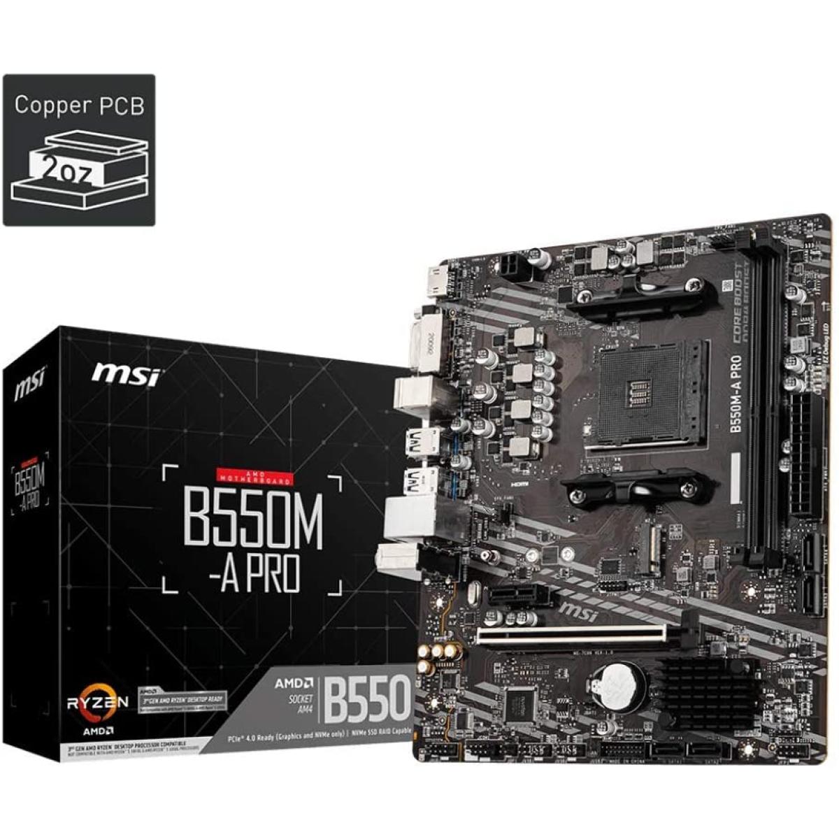 MSI B550M-A PRO ProSeries Micro-ATX Motherboard AMD Ryzen, AM4, DDR4, PCIe 4.0, SATA 6Gb/s, M.2, USB 3.2 Gen 1 | MSI B550M-A PRO |