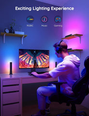 Smart LED Light Bars, Work with Alexa and Google Assistant, RGBICWW WiFi TV Backlights with Scene and Music Modes for Gaming, PC, Living Room Decoration, Black