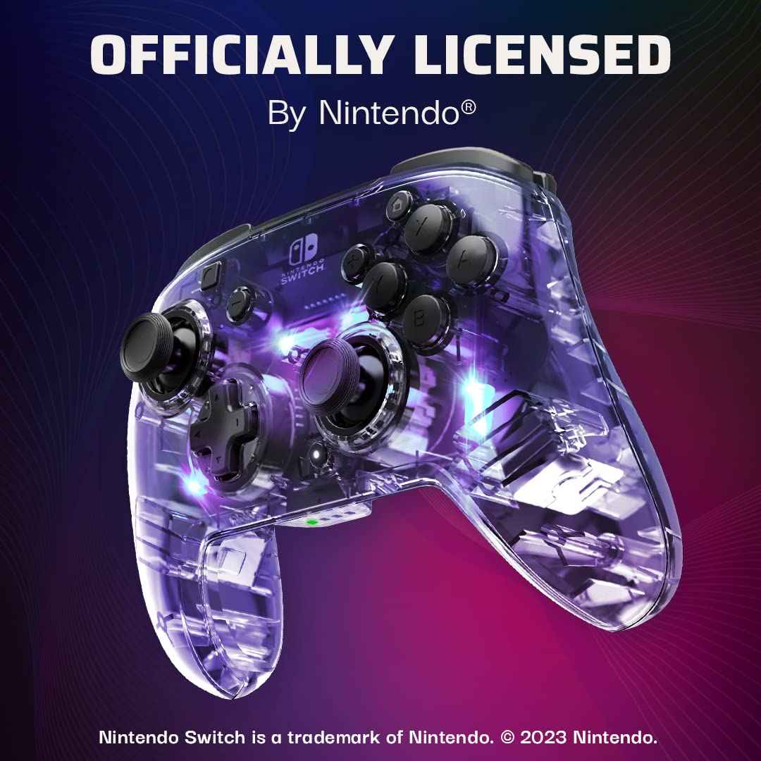 Afterglow Wireless RGB Controller - Nintendo Switch/Switch Lite/Switch - OLED Model, Nintendo Switch 2, Prismatic LED Lighting, Full Motion Control Gamepad, Customizable Paddle Buttons, Rechargeable Battery, Translucent