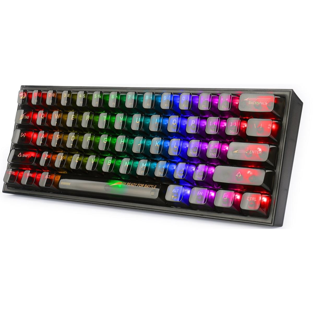 Redragon K617CTB-RGB 60% Wired RGB Gaming Keyboard, 61 Keys Compa Full-Transparent Mechanical Keyboard - Black