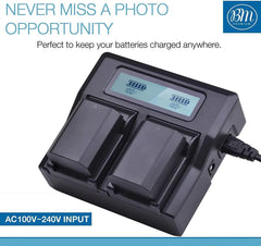 2 NP-FZ100 Batteries and Dual Bay LCD Battery Charger for Sony Alpha 1, ZV-E1, ZV-E10 II, FX3 FX30, a7C, a7S III, a6600, a6700, A7R III a7R IV, a7R V, a7 III, a7 IV, a9, a9 II, a9R Cameras