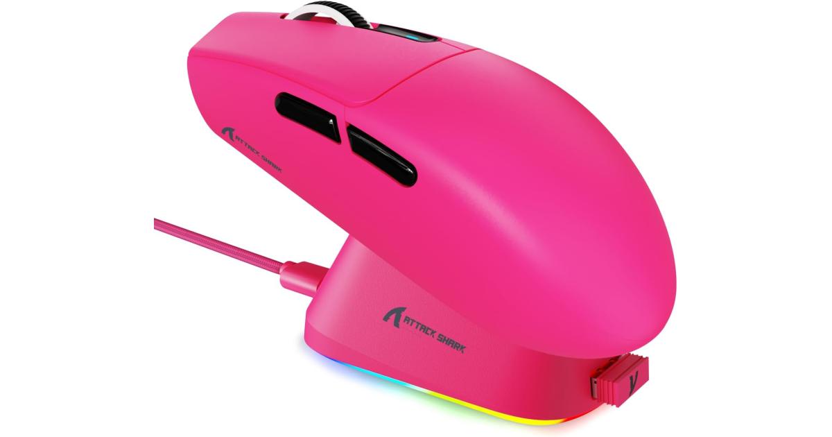 ATTACK SHARK G3PRO Wireless Gaming Mouse with RGB Charging Dock,2.4G/USB-C Wired/BT PAW3311 Optical Sensor 1K Polling Rate Adjustable 25K DPI,500mAh Battery Ultra Lightweight 59g Mice(Red)