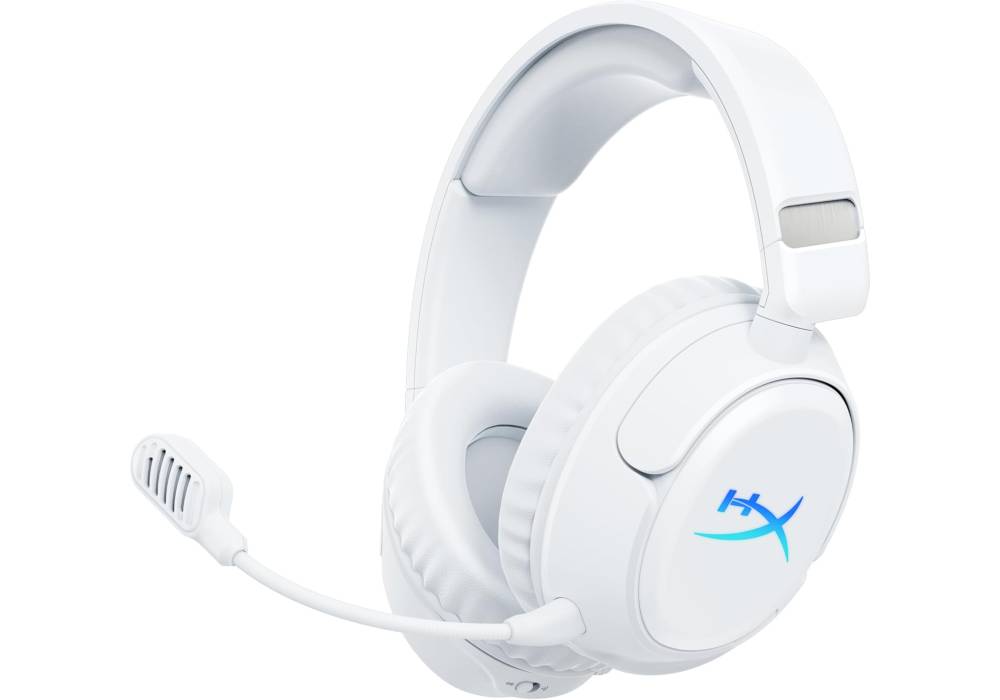 HyperX Cloud Flight 2 Wireless Gaming Headset – 50mm Drivers, Dual Wireless (2.4GHz + Bluetooth 5.3), Detachable Noise‑Cancelling Mic, 100–150h Battery Life, Memory Foam Comfort, White