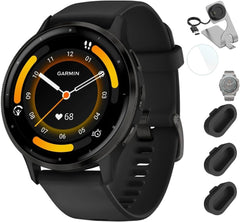Venu 3 Health and Fitness GPS Smartwatch Steel Bezel w/Black Case (45mm) Bundle with Charging Dock Venu 3 + Deco Essentials Silicone Dust Cover - 3 Pack + 1.4 Inch Screen Protector