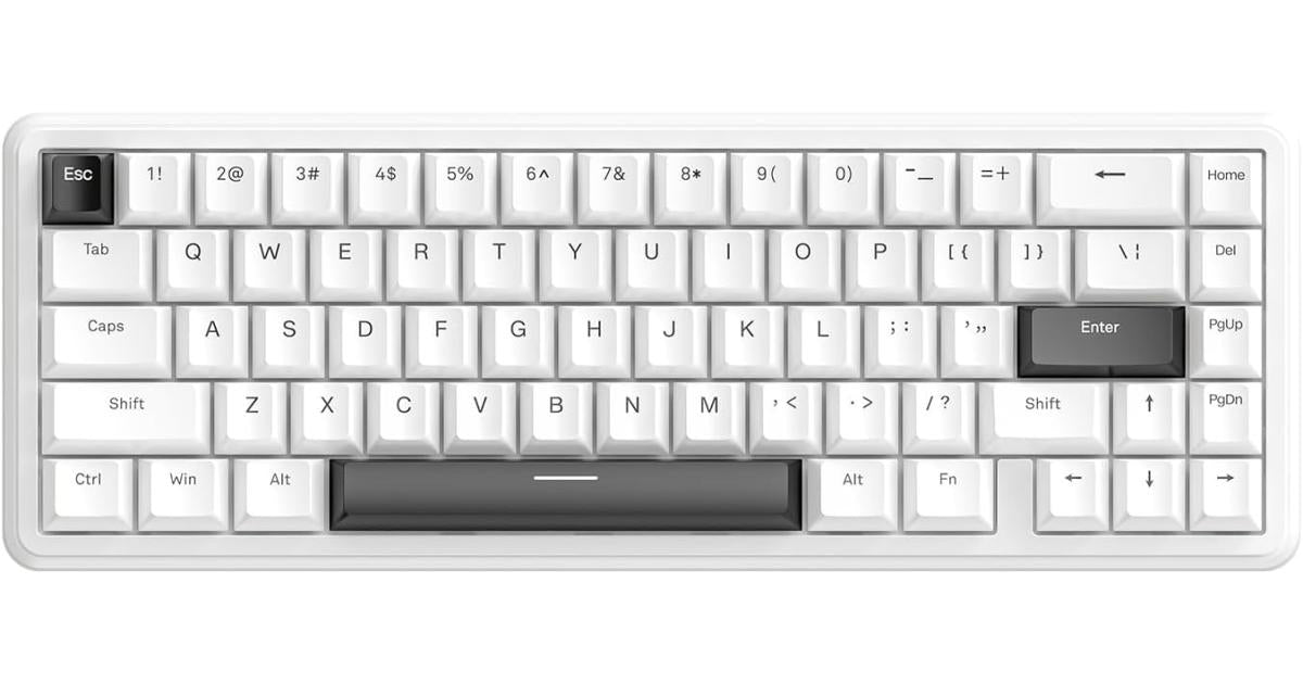 ATTACK SHARK X65 HE Wired Rapid Trigger Magnetic Switch 65% Mechanical Gaming Keyboard, Hall Effect Top Mounted RGB Hot Swap,Adjustable Actuation,8KHZ Polling Rate,PBT Keycaps for Win/Mac(White) (عربي)