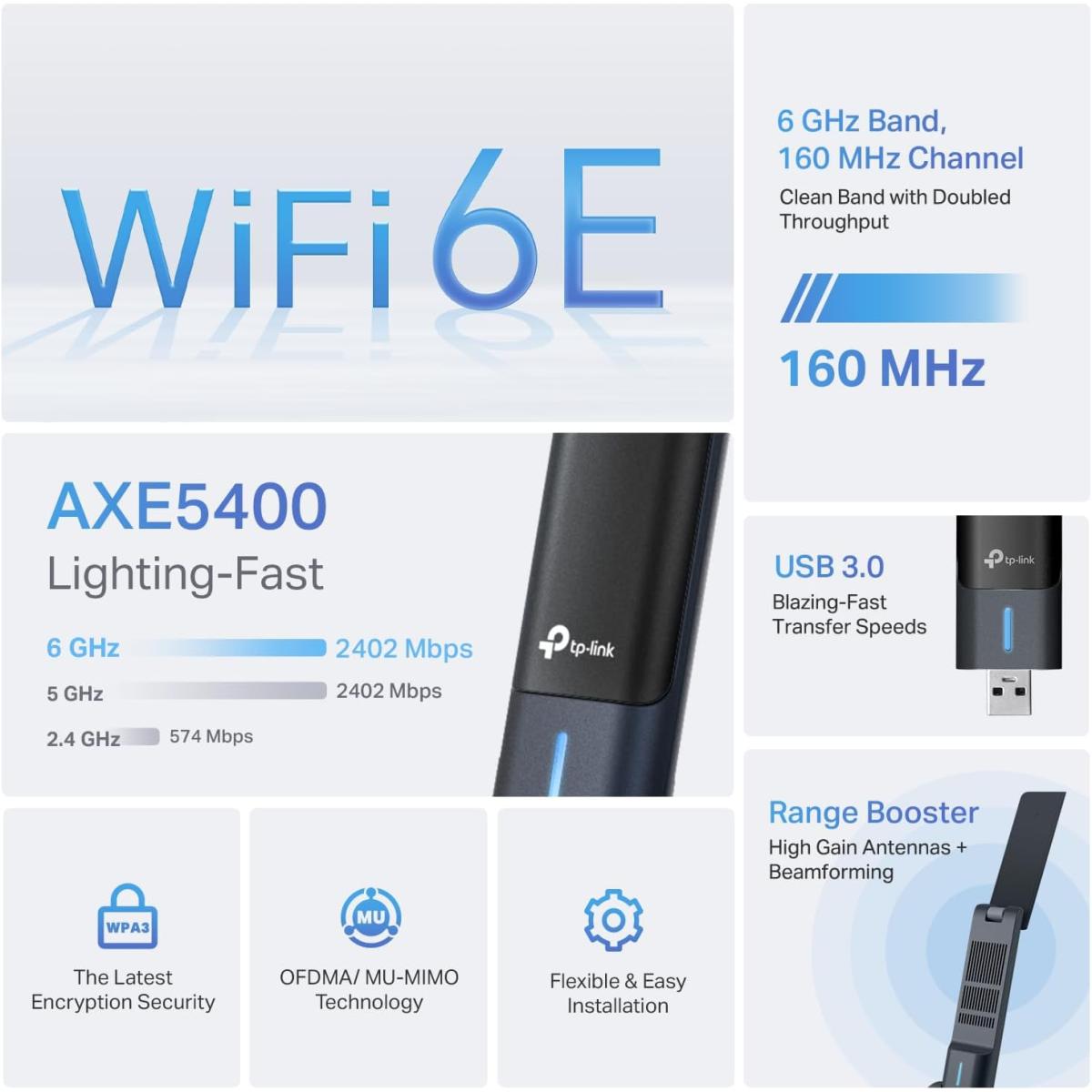TP - Link AXE5400 wireless Wi - Fi adapter for device connectivity