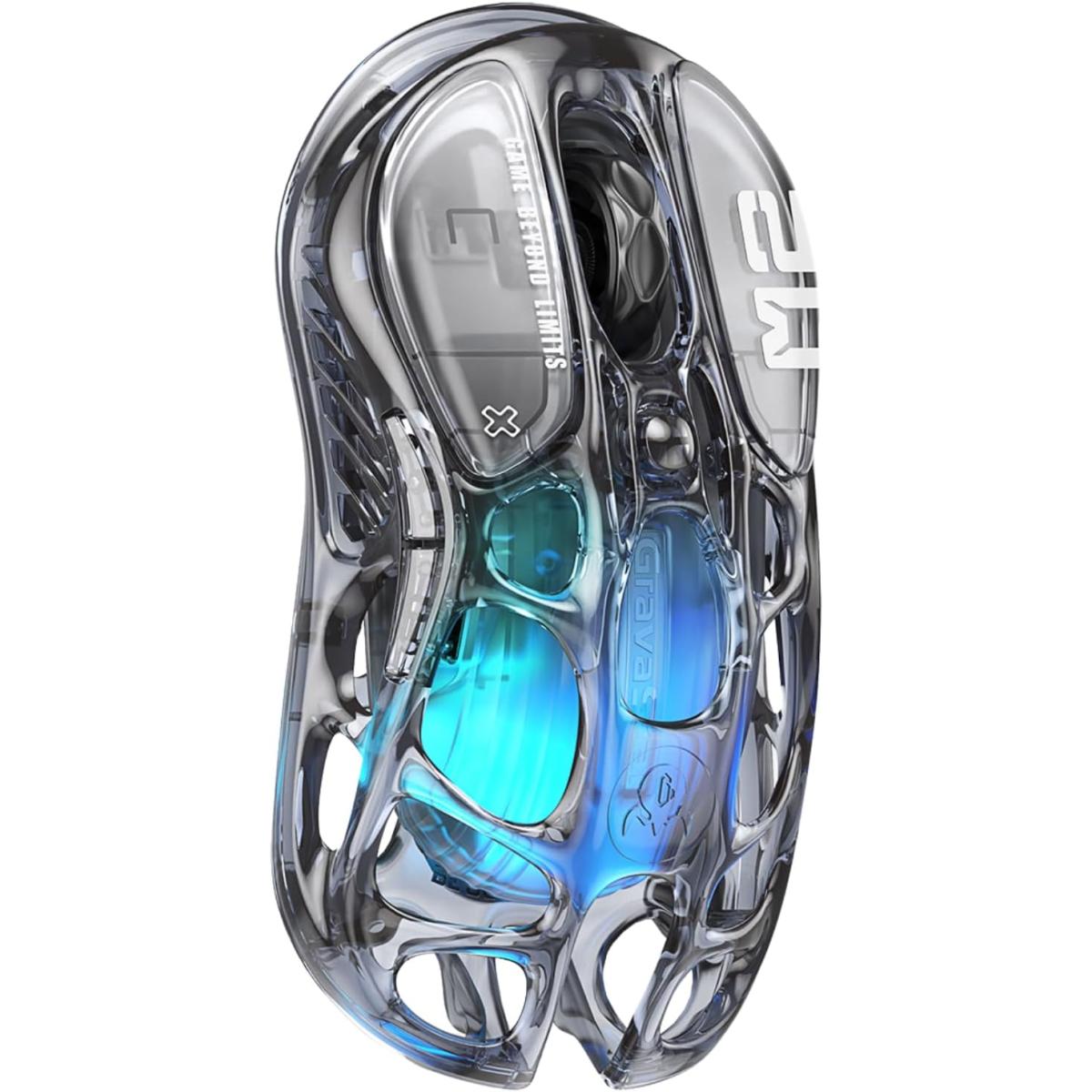 GravaStar Mercury M2 Wireless Gaming Mouse with 26,000 DPI, PAW3395DM Sensor -79g Lightweight Hollowed-Out Design -5 Programmable Buttons -5 Dynamic Lightsync RGB - Transparent Black | GSM2BLK |