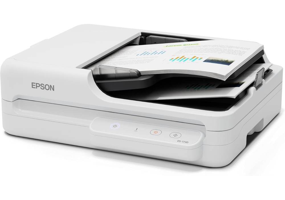 Epson WorkForce DS-1730 - Compact Flatbed & Sheetfed Business Scanner, 1200dpi, 30ppm/60ipm, Duplex ADF, 60‑Sheet Capacity, Document Capture Pro