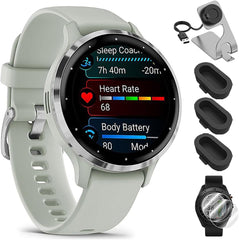 Venu 3 Health and Fitness GPS Smartwatch Steel Bezel w/Black Case (45mm) Bundle with Charging Dock Venu 3 + Deco Essentials Silicone Dust Cover - 3 Pack + 1.4 Inch Screen Protector