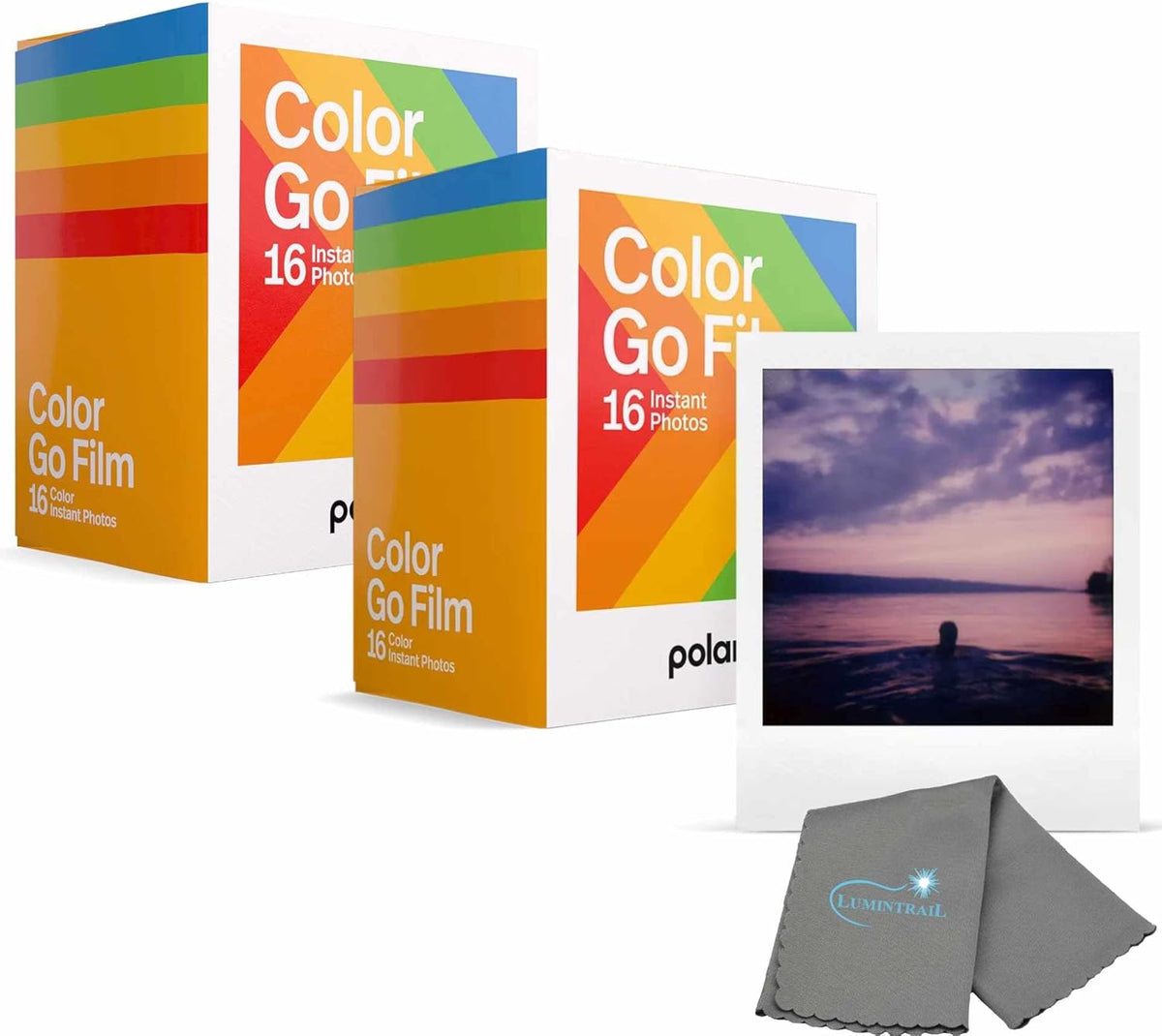Go Color Film, 32 Mini Photos, 2 Double Packs, Compatible with Polaroid Go Camera, Instant Color Film for Instant Camera, with a Cleaning Cloth
