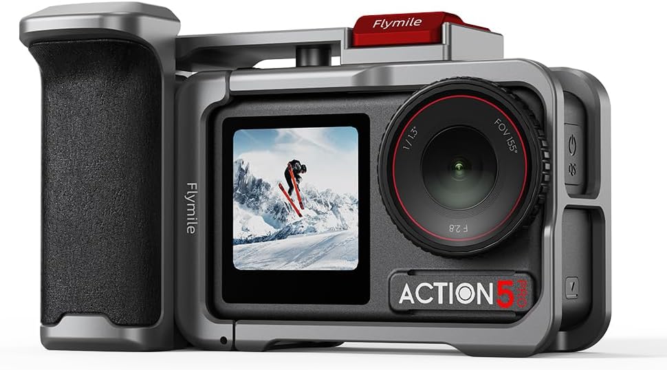 Grip Kit for DJI Action 5 Pro 4 3 (with Cage), Handle Holder Bundle Expansion Mount with Shutter Button, Quick Release, Cold Shoe for DJI Osmo Action 5 Pro 4 3 Accessories