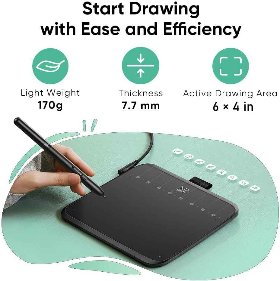 Deco 640 Drawing Tablet with 16384 Pressure Levels Sensitivity Battery-Free Stylus 6*4 Inch OSU Drawing Pad Graphic Tablet for Digital Drawing Teaching Designing Editing Work for PC Mac Android