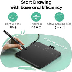 Deco 640 Drawing Tablet with 16384 Pressure Levels Sensitivity Battery-Free Stylus 6*4 Inch OSU Drawing Pad Graphic Tablet for Digital Drawing Teaching Designing Editing Work for PC Mac Android