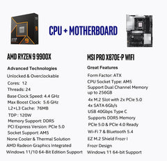AMD Ryzen 9 9900X CPU Processor with MSI PRO X870E-P WiFi Motherboard (ATX, AM5, DDR5, PCIe 5.0 x16, M.2 Gen5, Wi-Fi 7)
