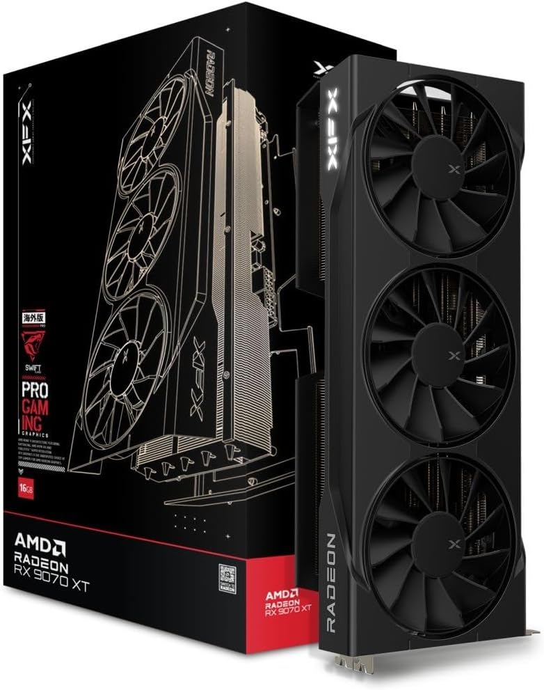 Swift AMD Radeon RX 9070 XT Triple Fan Gaming Edition with 16GB GDDR6 HDMI 3xDP, RDNA 4 RX-97TSWF3B9, Graphics Card, Compatible with Desktop PCs