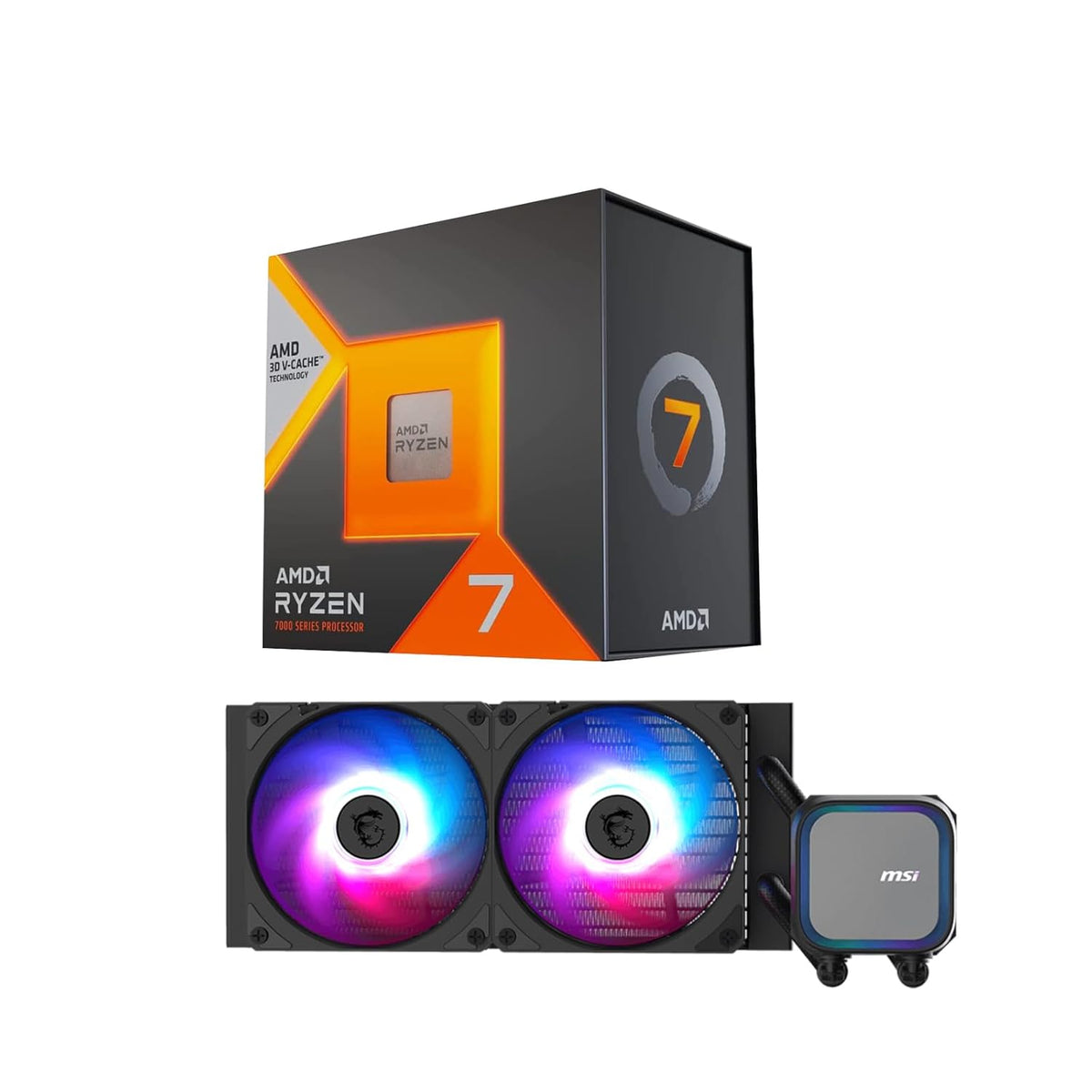 CPU AIO Combo - AMD Ryzen 7 7800X3D Desktop Processor with MSI MAG Coreliquid A13 240 AIO ARGB CPU Liquid Cooler 240mm Radiator LGA 1700/1851 / AM5/AM4 Compatible Black