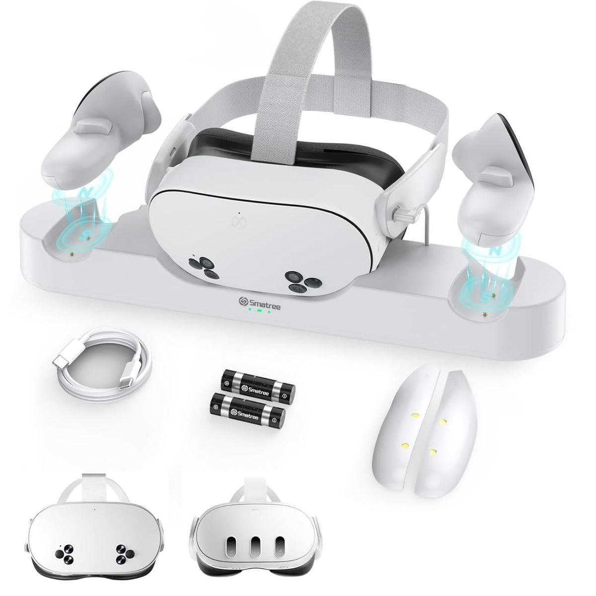 Charging Dock Compatible for Meta Quest 3S/Quest 3,Charge Controllers and Headset Simultaneously, VR Charging Station with LED Light, with 2 Rechargeable Controller Batteries(NO Adapter)