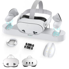 Charging Dock Compatible for Meta Quest 3S/Quest 3,Charge Controllers and Headset Simultaneously, VR Charging Station with LED Light, with 2 Rechargeable Controller Batteries(NO Adapter)
