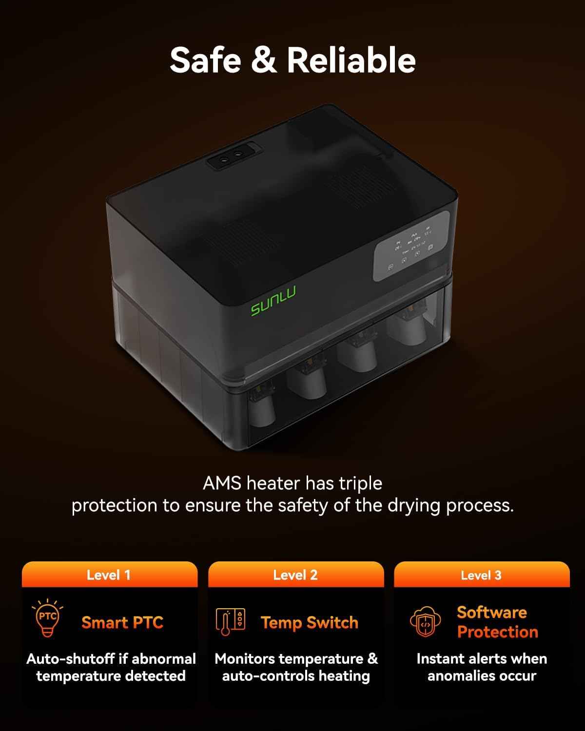 AMS Heater, Compatible with Bambu lab AMS Gen 1 – Enables Simultaneous Printing & Drying, Easy Installation, Fast Heating to 70°C, 4-Spool Capacity Filament Dryer