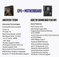 AMD Ryzen 7 9700X CPU Processor with ASUS TUF Gaming B850-PLUS WiFi AM5 ATX Motherboard (DDR5, PCIe 5.0, 3X M.2, Wi-Fi 7, USB 20Gbps Type-C)