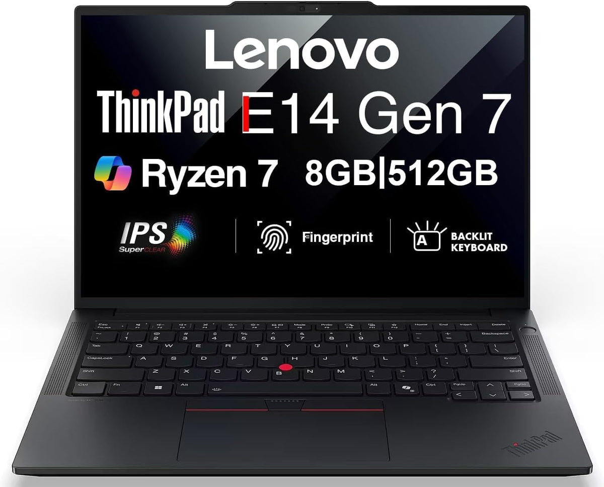 ME2 Customized Laptop, Created Using Lenovo ThinkPad E14 Gen 7 AI Business 14" FHD+ Laptop, AMD Ryzen 7 250, 8GB/16GB/32GB, 64GB DDR5 RAM, 512GB/1TB/, 2TB SSD, Fingerprint, Backlit KB, Win 11 Pro