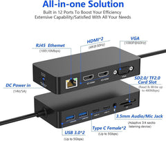 Docking Station for Microsoft Surface Triple Displays 4K HDMI*2+VGA, 12-in-1 Microsoft Surface Dock 2 for Microsoft Surface Pro 12/11/10/9/8/7/6/5/4, Surface Laptop, Surface Go/Book/Laptop Go