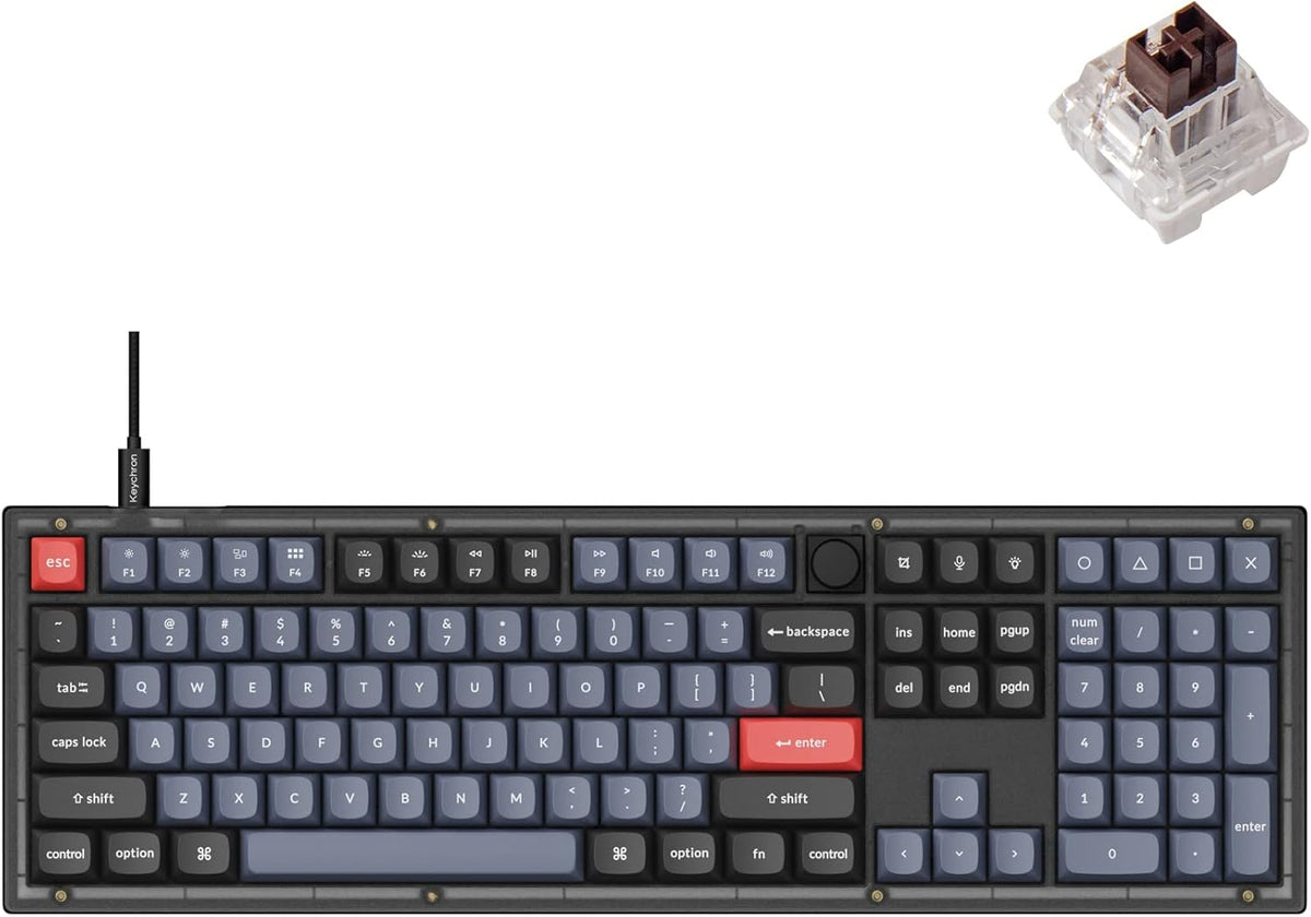 V6 Wired Custom Mechanical Keyboard Knob Version, Full-Size QMK/VIA Programmable with Hot-swappable Keychron K Pro Brown Switch Compatible with Mac Windows Linux (Frosted Black-Translucent)