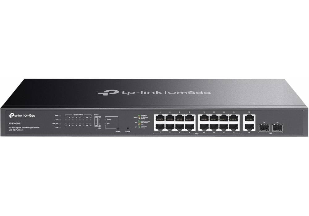 TP-Link Omada 16 Port Gigabit Easy Managed, PoE Switch, 250W Budget, PoE+ Compliant, Up to 250m PoE Distance, Auto Recovery, VLAN, Auto Loop Prevention, Fanless, Managed by Omada (ES220GMP)