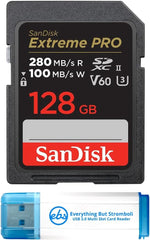 SanDisk 128GB SD Extreme Pro UHS-II Memory Card Works with Nikon Z8 Nikon Z6 II, Nikon Z9 Mirrorless Camera (SDSDXEP-128G-GN4IN) Bundle with 1 Everything But Stromboli 3.0 Micro & SDXC Card Reader