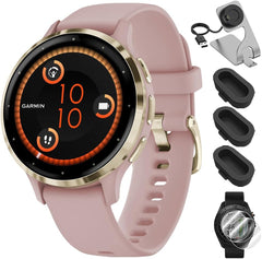 Venu 3 Health and Fitness GPS Smartwatch Steel Bezel w/Black Case (45mm) Bundle with Charging Dock Venu 3 + Deco Essentials Silicone Dust Cover - 3 Pack + 1.4 Inch Screen Protector