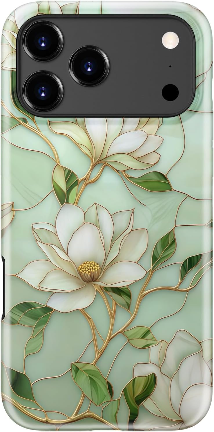 DEENAKIN for iPhone 17 Pro Max Case Cute - Wireless Charging Compatible - Dual-Layer Soft Silicone + Hard Shell - Stylish Wildflower Design - Chic Phone Cover for Women - Vintage Magnolia Flowers