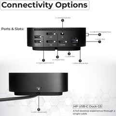 HP Docking Station for Laptop Dual Monitor and Charging Bundle - HP USB-C G5 Dock 5TW10AA / 5TW10UT / 5TW10AA#ABB with 120W Adapter, HDMI, DisplayPort, USB-C Cables & Microfiber Cleaning Cloth