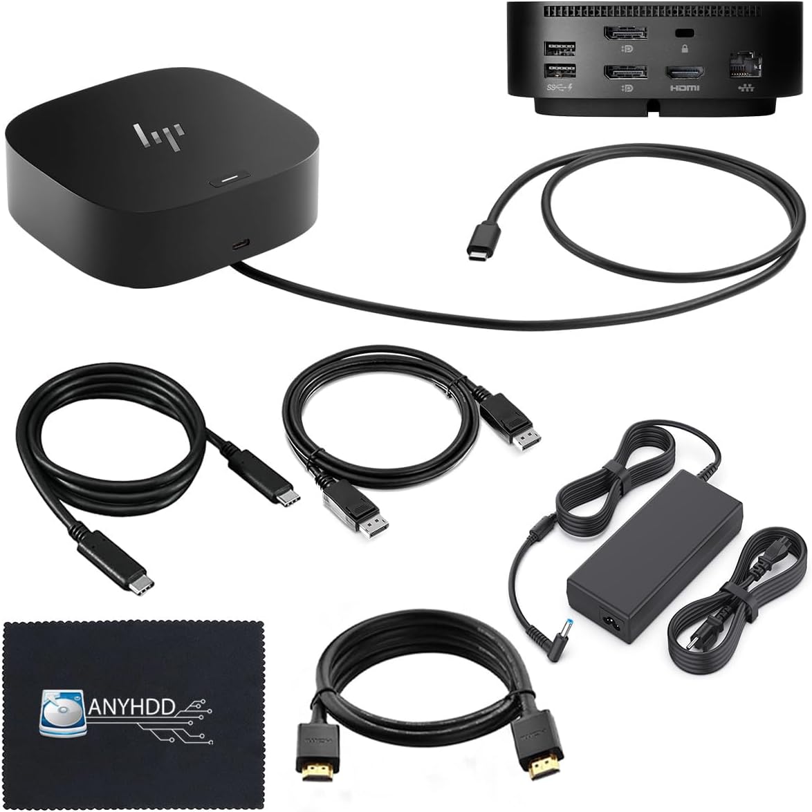 HP Docking Station for Laptop Dual Monitor and Charging Bundle - HP USB-C G5 Dock 5TW10AA / 5TW10UT / 5TW10AA#ABB with 120W Adapter, HDMI, DisplayPort, USB-C Cables & Microfiber Cleaning Cloth