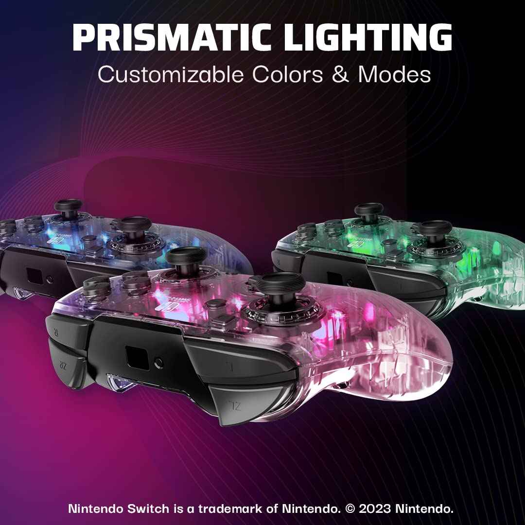 Afterglow Wireless RGB Controller - Nintendo Switch/Switch Lite/Switch - OLED Model, Nintendo Switch 2, Prismatic LED Lighting, Full Motion Control Gamepad, Customizable Paddle Buttons, Rechargeable Battery, Translucent