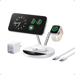 Prime 3-in-1 Charging Station, Qi2.2-Certified 25W Wireless Charger Dock Stand, MagSafe Compatible, Smart Display with TEC Active Cooling, for iPhone 17, Apple Watch, AirPods, and More