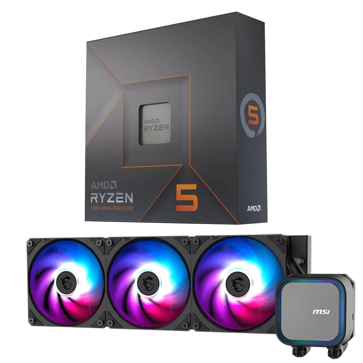 CPU AIO Combo - AMD Ryzen 5 7600X Processor with MSI MAG Coreliquid A13 360 AIO ARGB CPU Liquid Cooler 360mm Radiator LGA 1700/1851 / AM5/ AM4 Compatible