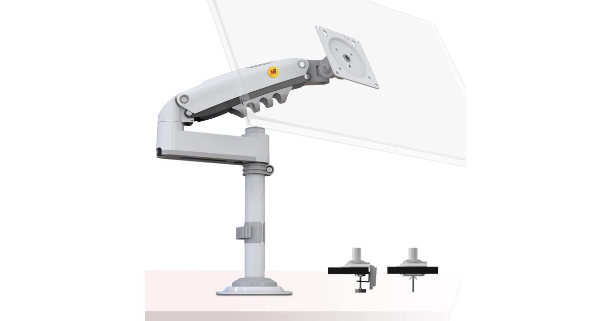 North Bayou (NB H100) Ergonomic Desk Mount Single Monitor Arm, Up To 17-30" Size & 2-9kg Weight, Horizontal Or Vertical 360° Rotation, Vesa 75mm x 75 mm To 100mm x 100mm Mounting Hole (White)