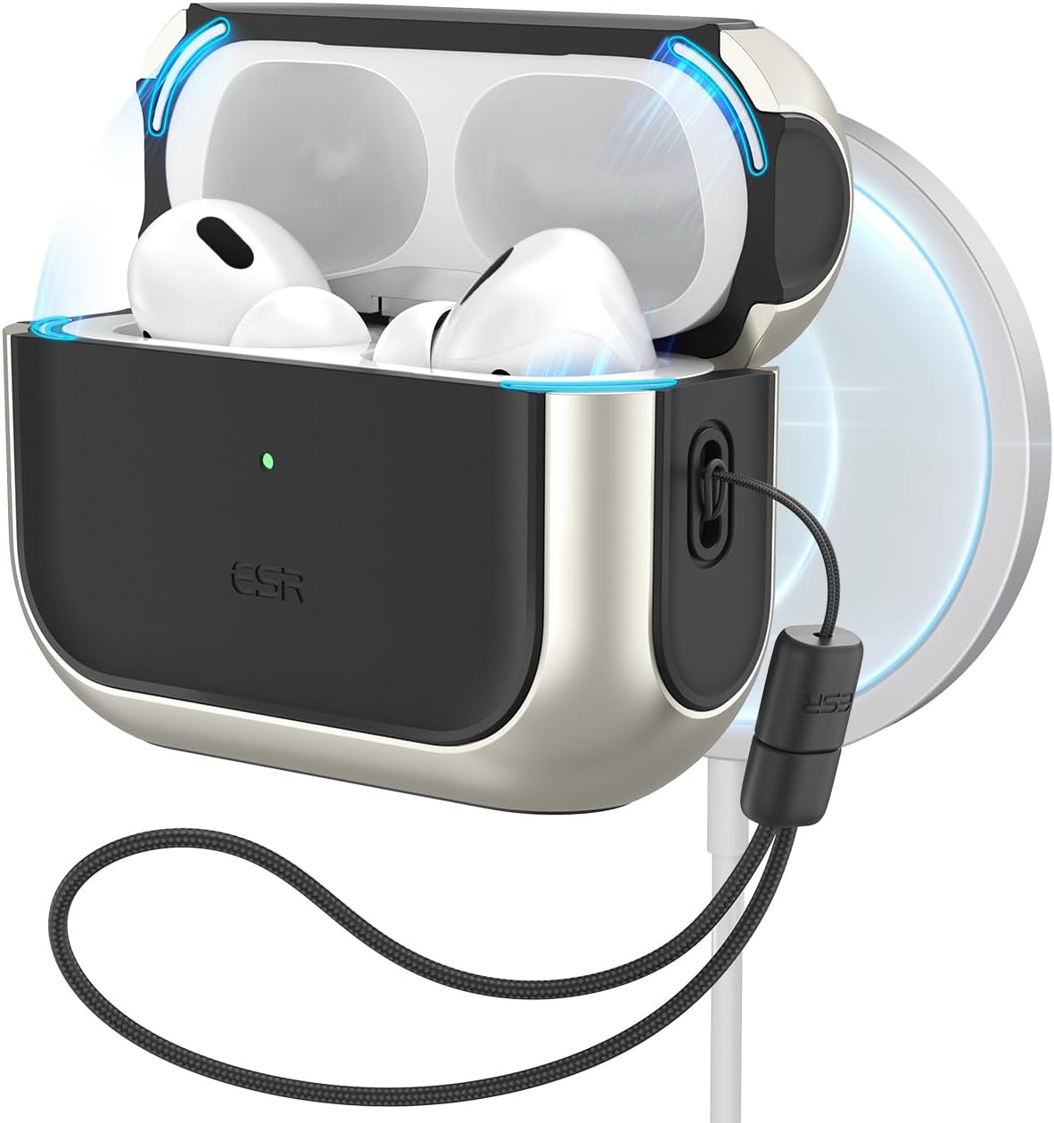 for AirPods Pro 2nd Generation Case (HaloLock), Compatible with Airpods Pro Case 2nd/1st Gen (2023/2022/2019), Compatible with MagSafe, Full Drop Protection Cover with Lanyard, Titanium