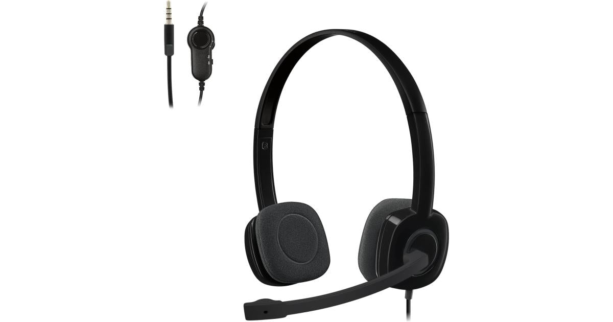 Logitech H151 Wired Headset, Analog Stereo Headphones with Rotating Noise-Cancelling Microphone, 3.5 mm Audio Jack, in-Line Controls, Black