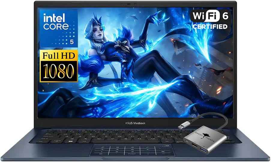Vivobook 14 14" FHD Laptop, Intel 10-Core 5 120U(Up to 5GHz), 16GB RAM 512GB SSD, Win 11 Wifi6 Bluetooth Long Battery Life Webcam Computer for Business College Students w/GM Accessory