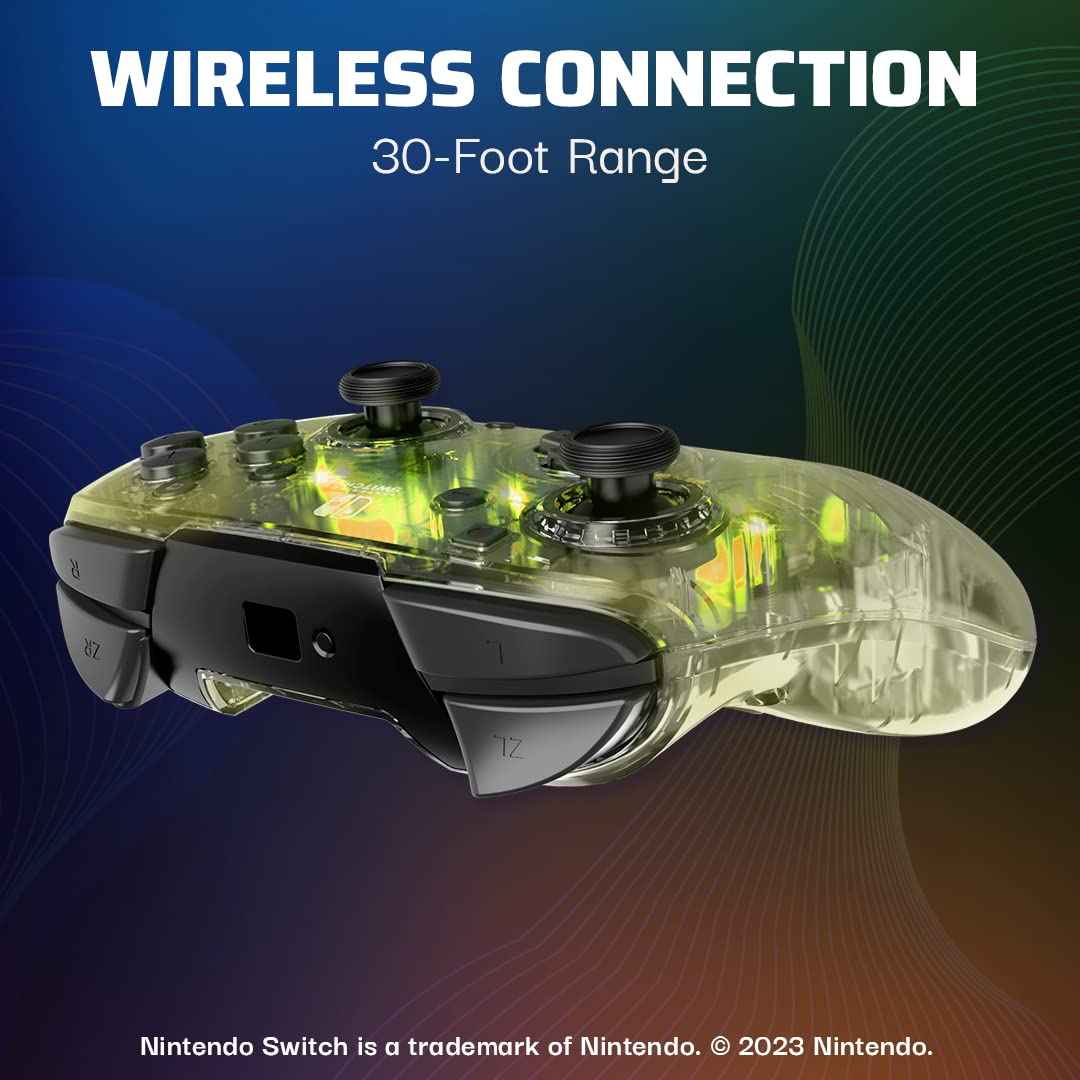 Afterglow Wireless RGB Controller - Nintendo Switch/Switch Lite/Switch - OLED Model, Nintendo Switch 2, Prismatic LED Lighting, Full Motion Control Gamepad, Customizable Paddle Buttons, Rechargeable Battery, Translucent
