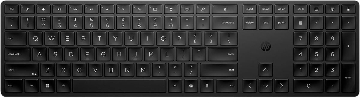 HP 450 Programmable Wireless Keyboard - Wireless Connectivity - RF - 32.81 ft - 2.40 GHz - 19 Hot Key(s) - Mute, Dictation, Emoji Hot Key(s) - English (Canada) - PC - Plunger Keyswitch - AAA Battery S