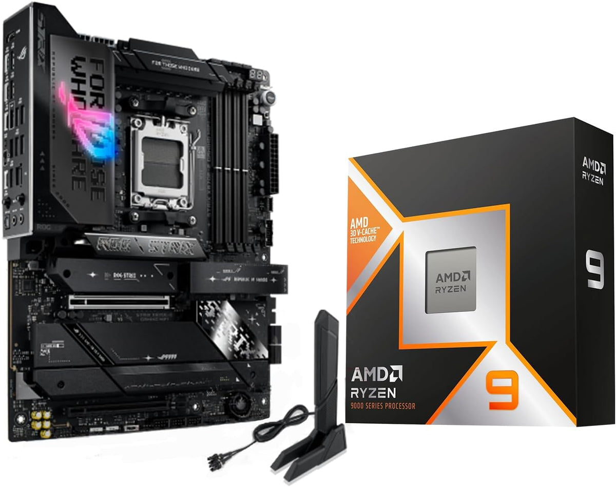 AMD Ryzen 9 9950X3D CPU Processor with ASUS ROG Strix X870E-E R2 Gaming WiFi ATX Motherboard (WiFi 7, 5X M.2, PCIe 5.0, USB4 Type-C)