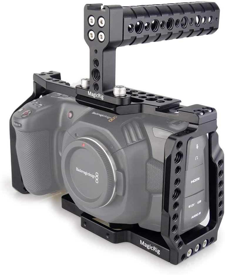 BMPCC 4K /BMPCC 6K Cage with Top Handle for Blackmagic Pocket Cinema Camera BMPCC 4K /6K to Mount Microphone Monitor LED Light