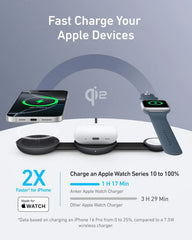 Anker MagGo Wireless Charging Station (3-in-1, Foldable Pad), Qi2 Certified 15W Fast Charge
