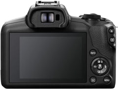 Canon EOS R100 Mirrorless Camera w/RF-S 18-45mm f/4.5-6.3 STM Lens + Wide Angle & Telephoto Lenses + 64GB Memory + 3pc Filter Kit + Case + Flash + Tripod