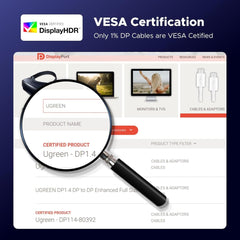 UGREEN VESA Certified 8K DisplayPort Cable 2M, DP 1.4 Display Port Cable Cord Support 8K@60Hz, 4K@240Hz, FreeSync, G-Sync, HDR, 32.4Gbps for HDTVs, Displays, Monitors, Graphics, PC