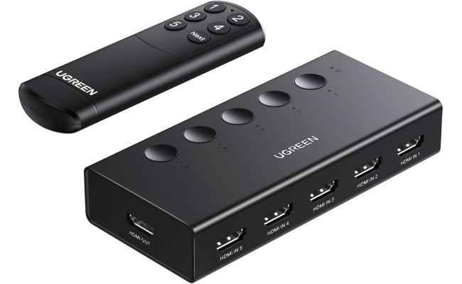 UGREEN HDMI Switch 5 in 1 Out 4K@60Hz, HDMI Splitter with Remote 5 Port Switcher Selector Box Support 3D CEC HDR HDCP2.2 Compatible with PS5/4/3 Xbox Nintendo Switch Roku TV Fire Stick Black